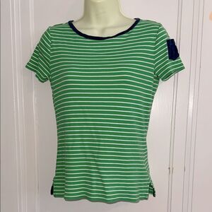 Lauren Ralph Lauren Green & White Striped Short Sleeve Cotton T-shirt